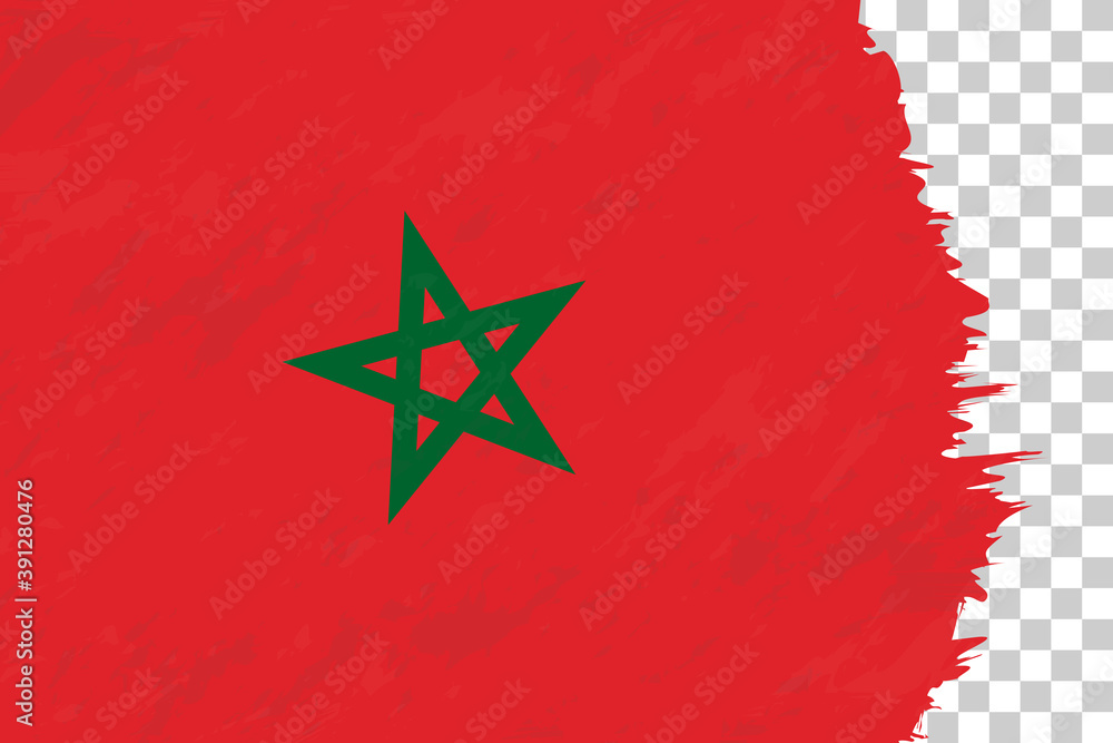Horizontal Abstract Grunge Brushed Flag of Morocco on Transparent Grid. Horizontal Abstract Grunge Brushed Flag of Morocco on Transparent Grid.
