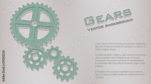 Gears 3d vector illustration. Abstract  industrial background in flat style.