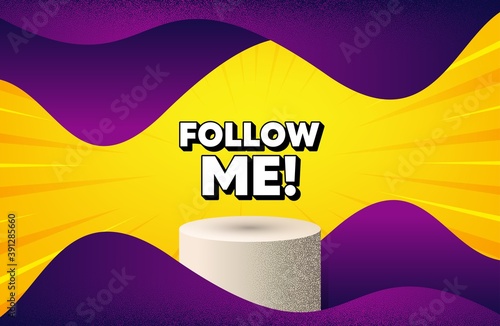 Follow me symbol. Abstract background with podium platform. Special offer sign. Super offer. Dotted offer podium banner. Dotwork platform background. Follow me text. Vector