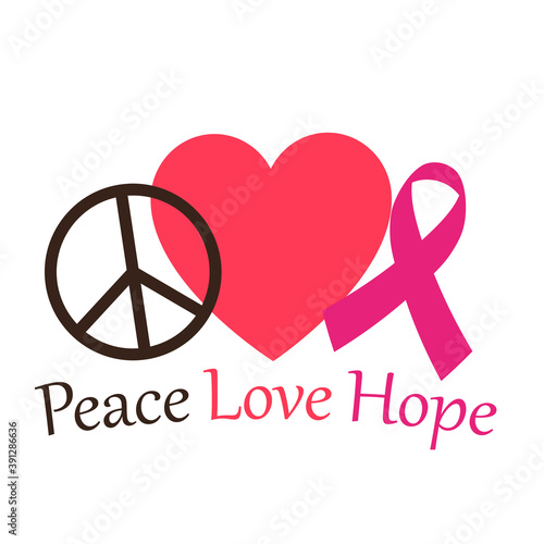 Peace Love Hope cancer awareness poster. Clipart image
