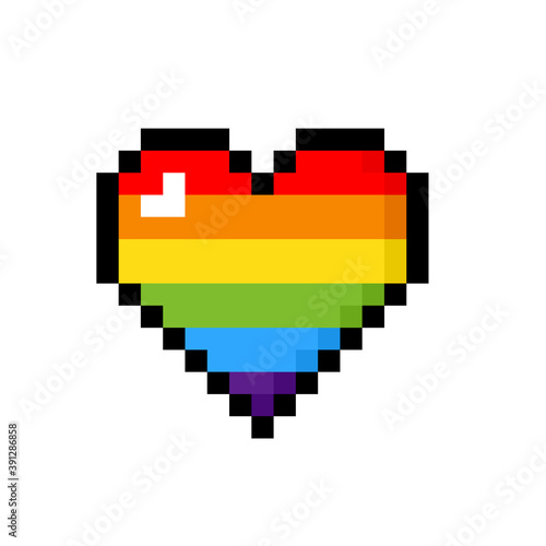 Pixel pride rainbow heart icon. Clipart image isolated on white background.