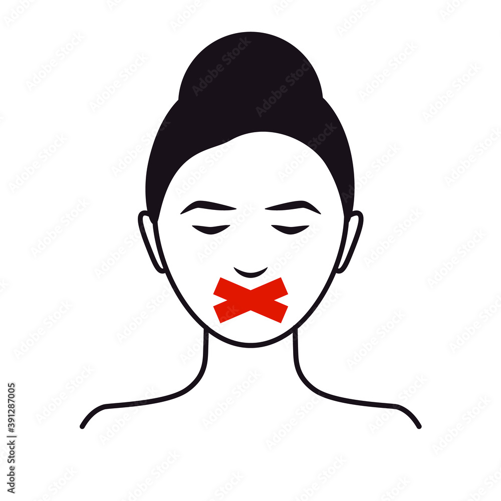 Duct tape mouth woman line icon. Clipart image isolated on white background. Duct tape mouth woman line icon. Clipart image isolated on white background.