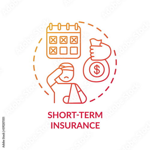Short term insurance concept icon. Disability insurance types. Health body injury during job process. Compensation idea thin line illustration. Vector isolated outline RGB color drawing