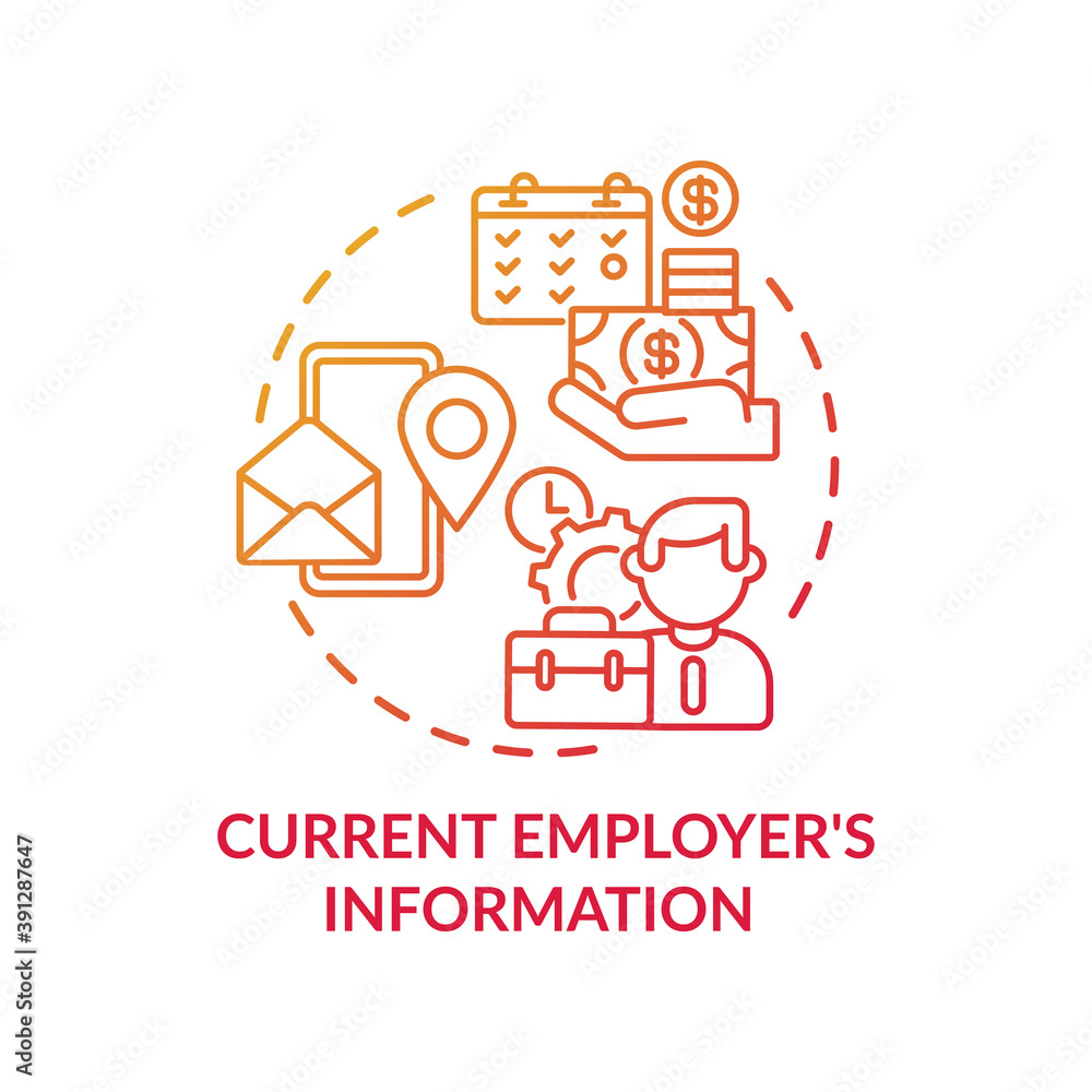 Current employers information concept icon. Disability insurance claim information. All datum about employees idea thin line illustration. Vector isolated outline RGB color drawing