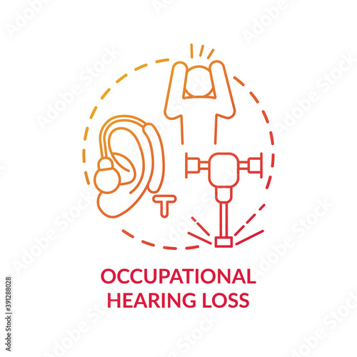 Occupational hearing loss concept icon. Occupational sickness. Problems with ears while working. Very load job environment idea thin line illustration. Vector isolated outline RGB color drawing