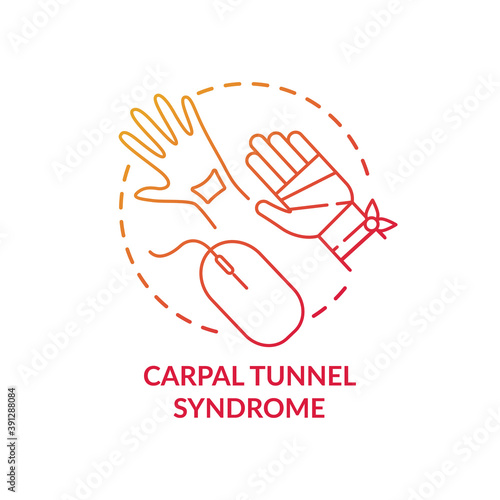 Carpal tunnel syndrome concept icon. Occupational sickness. Health issues because of everyday office sitting life idea thin line illustration. Vector isolated outline RGB color drawing