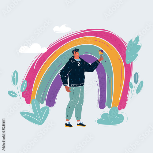 Vector illustration of man painted rainbow