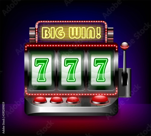 Realistic Detailed 3d Slot Machine One Arm Bandit. Vector