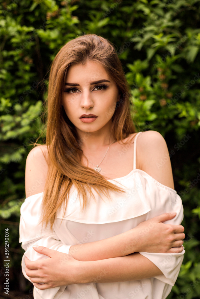 woman portrait outdoor in the green park woman portrait outdoor in the green park