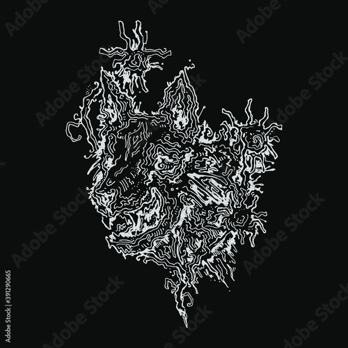 Wolf and flowers. Abstract Hand drawn creative illustration. Doodle style. Can be used for your design. Vector.