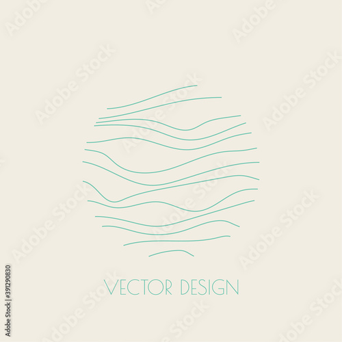 Round modern minimal logo with organic shapes with dynamic waves and lines. Vector emblem for cosmetics, beauty industry. Hand drawn templates.