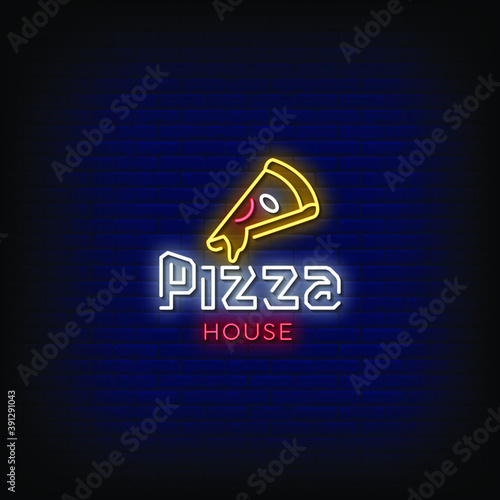 Pizza House Neon Signs Style Text Vector