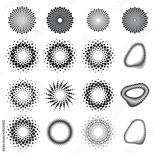 Abstract circular halftone dots form. Logo design. Vector illustration background.