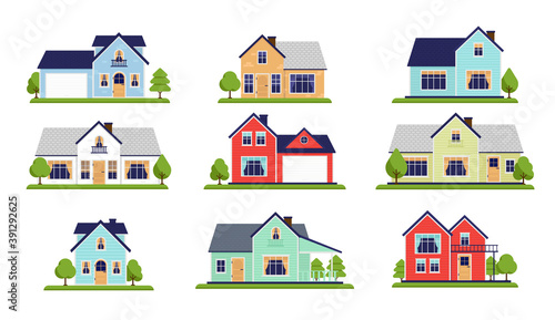 Collection of vector houses - Set of 9 house illustrations to use in your own illustration.  photo