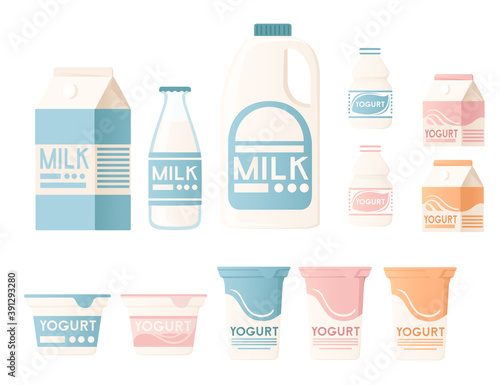 Natural yogurt vector realistic package mockup set. White blank plastic containers for dessert, yogurt, ice cream isolated on white background.