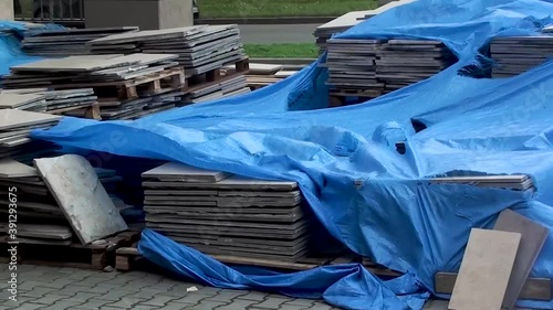 Wallpaper Mural a bunch of building materials covered with rain Torontodigital.ca