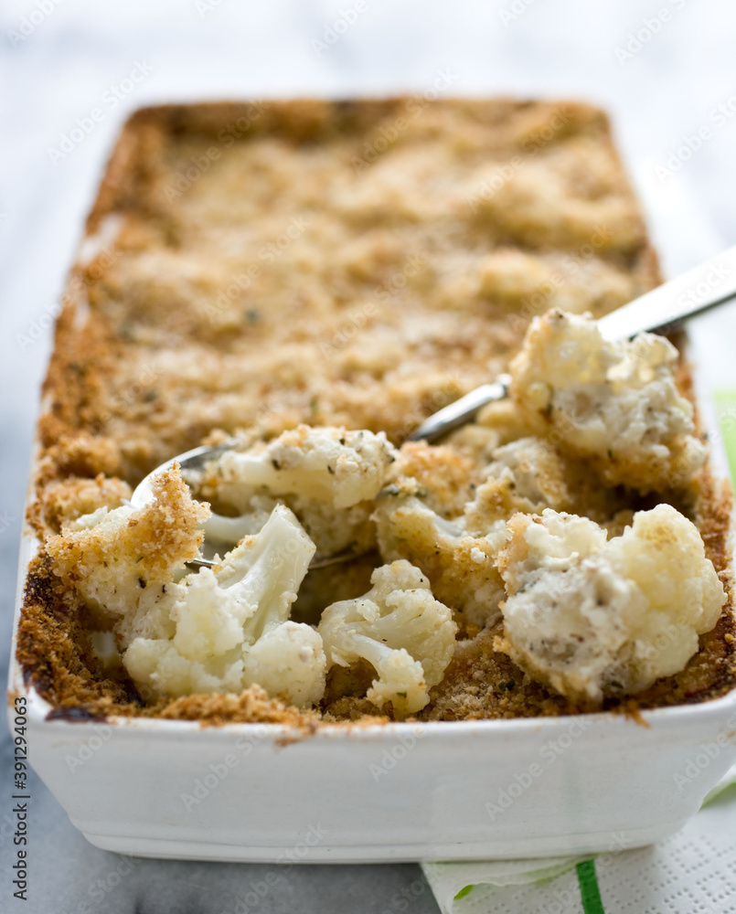 Close up of cauliflower gratin with goat cheese Close up of cauliflower gratin with goat cheese