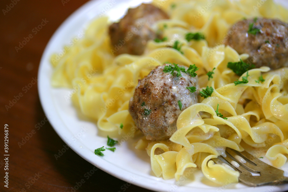 Gourmet meal of pasta with meatballs Gourmet meal of pasta with meatballs