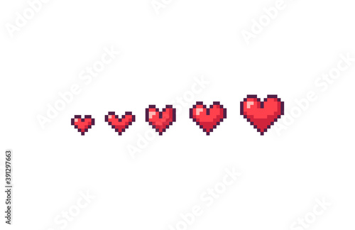 Pixel art hearts different sizes.
