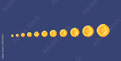 Pixel art coins different sizes.
