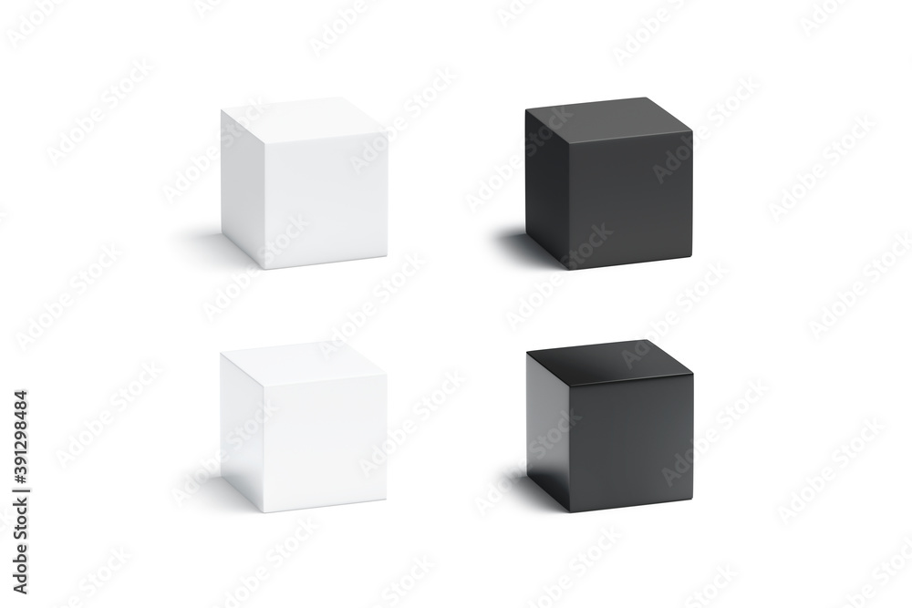 Blank black and white gloss and matte cube mockup set