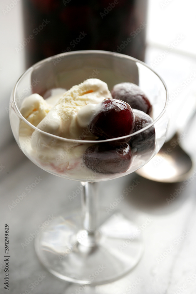 Close up of ice cream with cherries Close up of ice cream with cherries