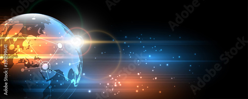 Global network connection World map abstract technology background global business innovation concept