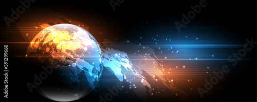 Global network connection World map abstract technology background global business innovation concept
