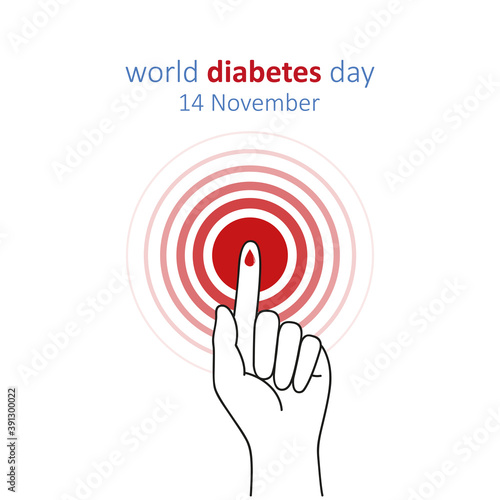 blue circle and finger with blood drop world diabetes day 14 november vector illustration EPS10