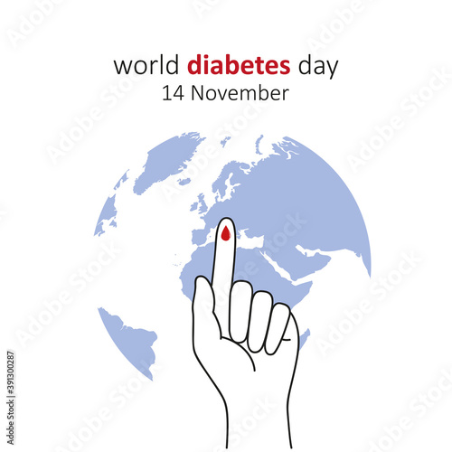 blue circle and finger with blood drop world diabetes day 14 november vector illustration EPS10