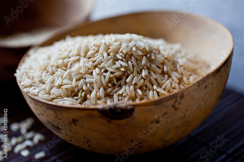 Close up of long grain brown rice