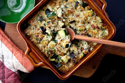 Quinoa and squash gratin on baking pan
