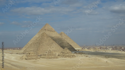 Giza pyramids landscape. historical egypt pyramids.