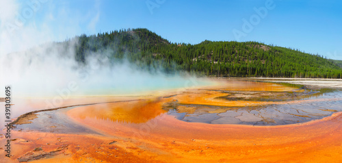 Panorama of the Grand Prismatic Spring in Yellowstone National Park
