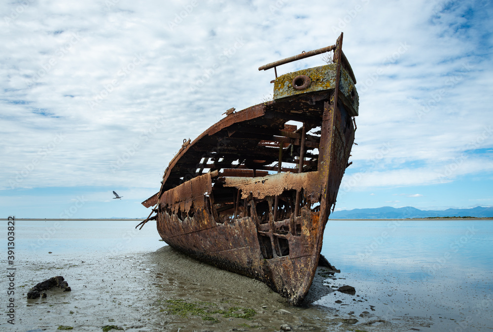 Janie Seddon Shipwreck on the Motueka foreshore, Nelson Tasman