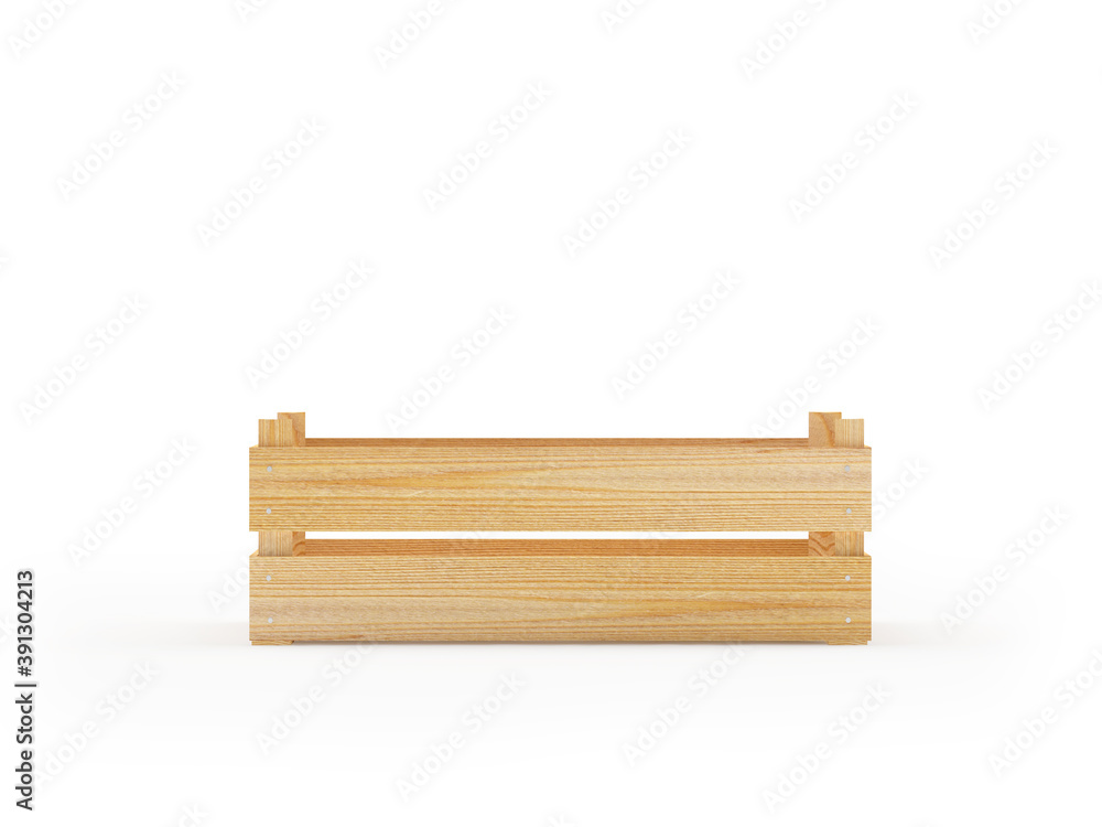 Narrow wooden box isolated on a white background. 3D illustration