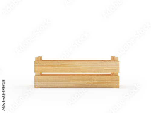 Narrow wooden box isolated on a white background. 3D illustration