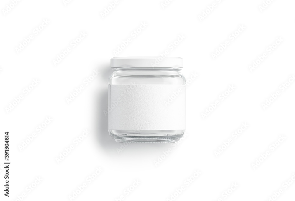 Blank small glass jar with white label mockup lying, isolated Blank small glass jar with white label mockup lying, isolated