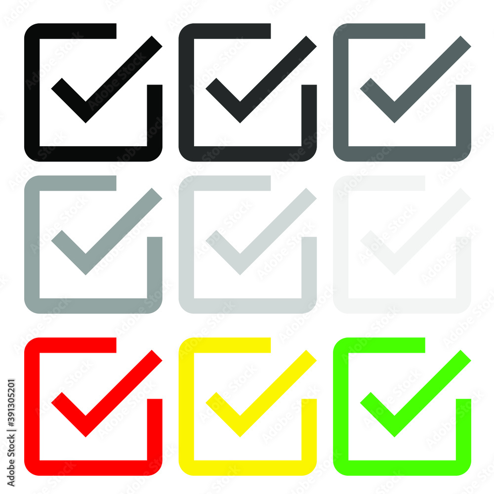 Collection of red green yellow and black Tick Check box vector isolated on white background Collection of red green yellow and black Tick Check box vector isolated on white background