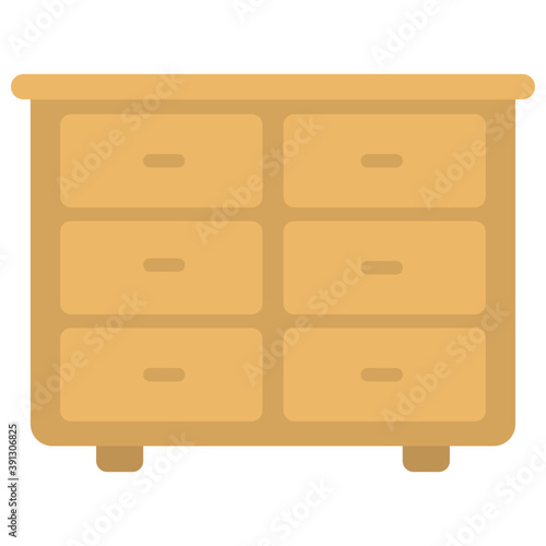 
A chest of drawer table or drawer table flat vector icon
