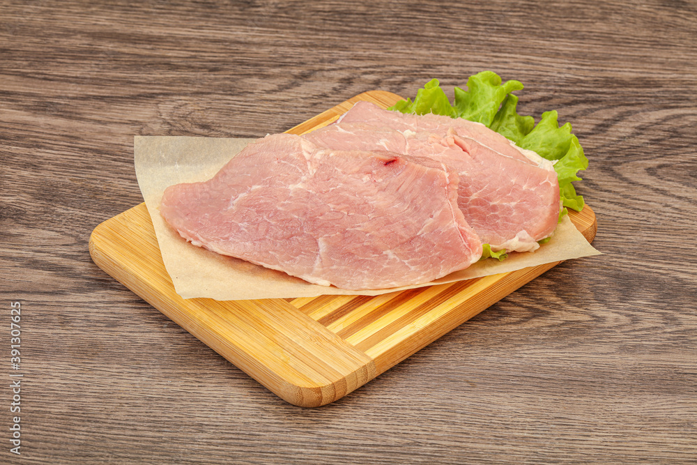 Raw pork steak for cooking