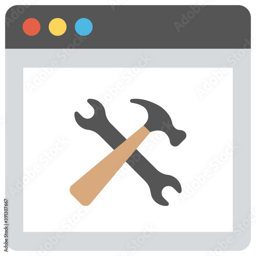 
A web page with technical tools, web technical support flat design icon
