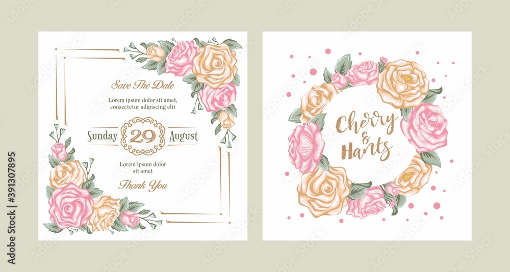Vintage floral roses wedding invitation - Vector