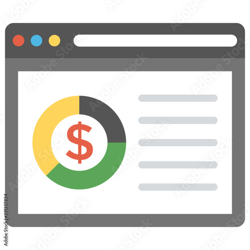 
A website  and dollar coin under pie chart, online business analysis concept
