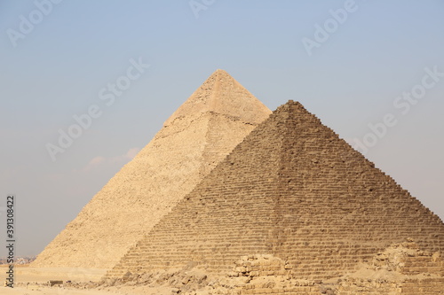 A picture combining four of the great historical pyramids of Giza in the light of day, one of the Seven Wonders of the World, Giza - Egypt