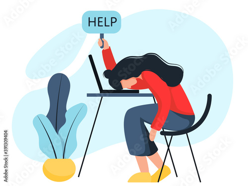 emotional fatigue. burnout in school and at work. lack of strength. depression. stress. vector illustration in flat style.