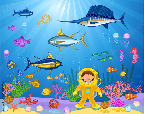 Fish swimming under the sea