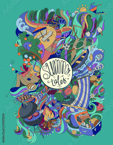 summer outdoor family activities objects illustrated composition