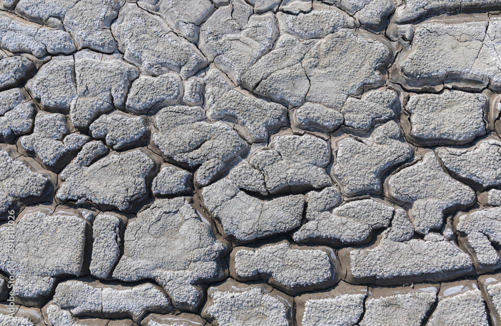 The texture of dried cracked mud flowed out of a mud volcano The texture of dried cracked mud flowed out of a mud volcano