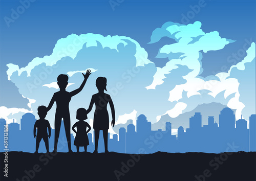 Obraz na płótnie silhouette design of warm family standing in park
